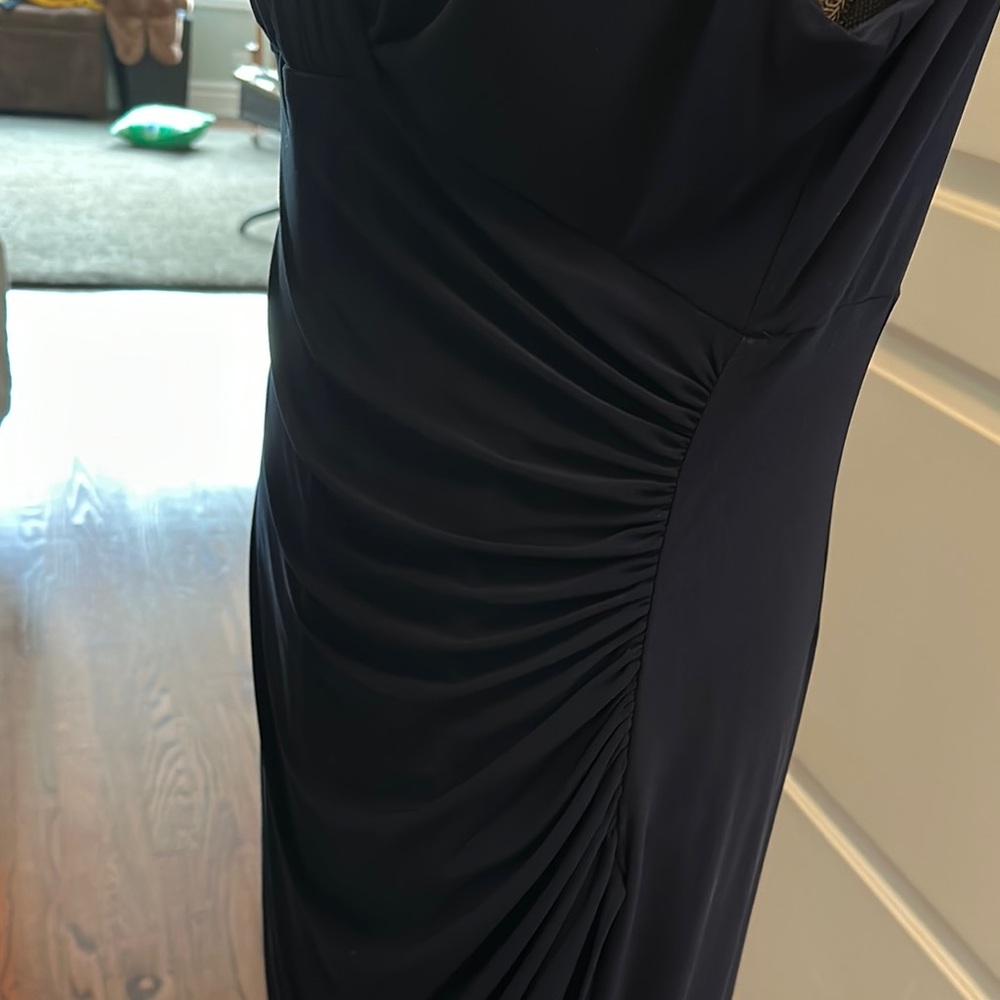 Ralph Lauren Navy Jersey Midi Dress V-Neck Sleeveless w flattering side-Rushing - Picture 6 of 7